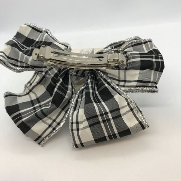 Bow Hair Barrette Watch Plaid Black White Hair Accessory